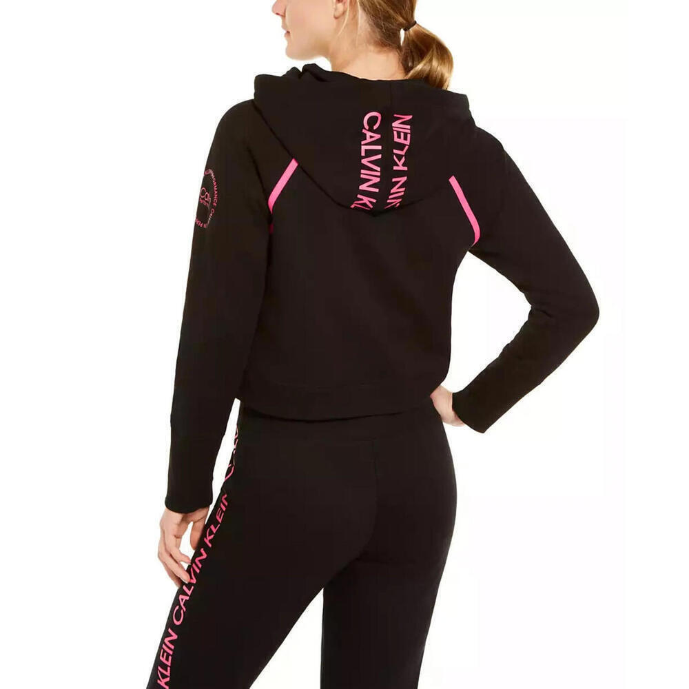 Calvin Klein Women's Logo Long Sleeve Raglan Crop Pullover Hoodie, XL, Black - Picture 5 of 6